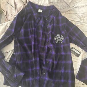 Spirit Halloween Support Your Local Coven Witch Wicca Plaid Shirt New Rare XL